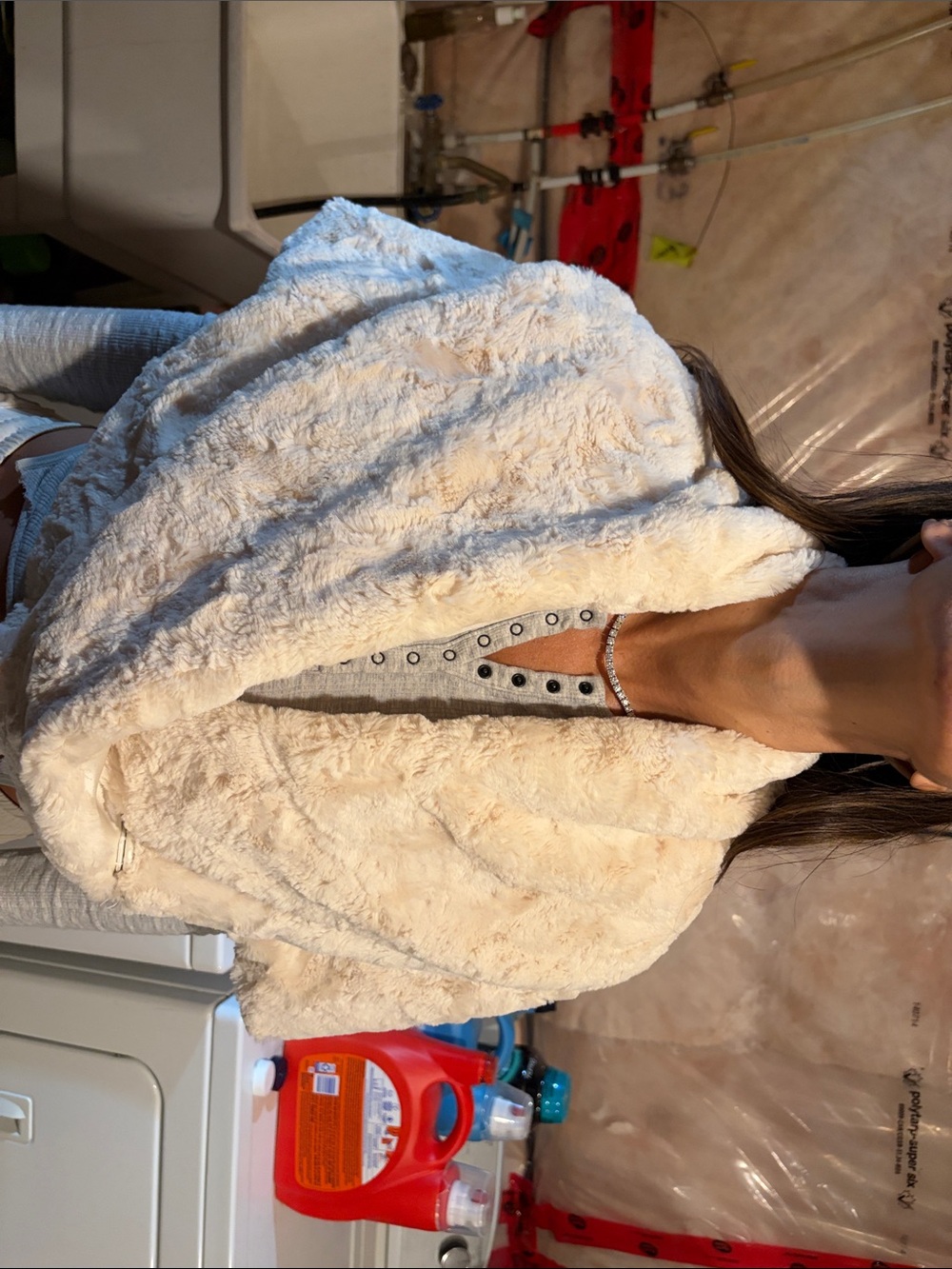 Women’s Cream Faux Fur Jacket - Plush Cozy Wrap